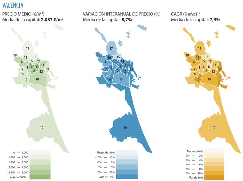 Map neighbourhoods Valencia Analysis property market Valencia 2024 Q2